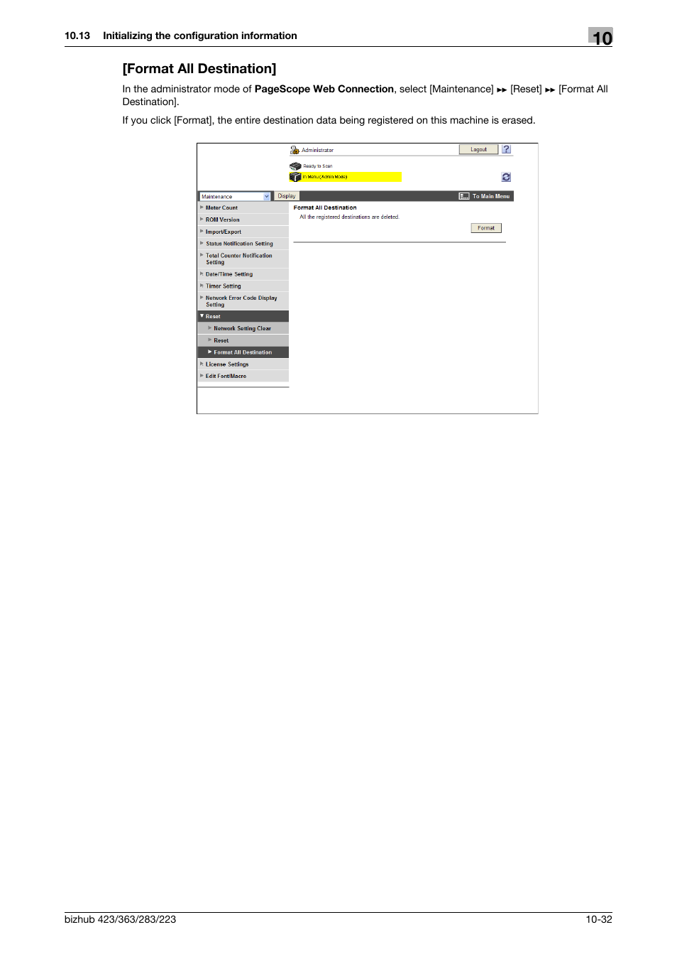 Format all destination, Format all destination] -32 | Konica Minolta BIZHUB 223 User Manual | Page 226 / 371