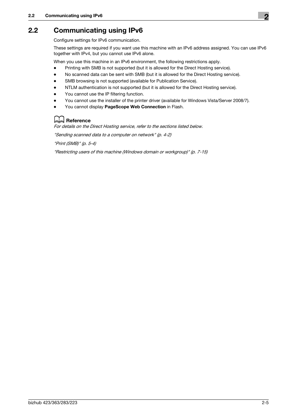 2 communicating using ipv6, Communicating using ipv6 -5 | Konica Minolta BIZHUB 223 User Manual | Page 23 / 371