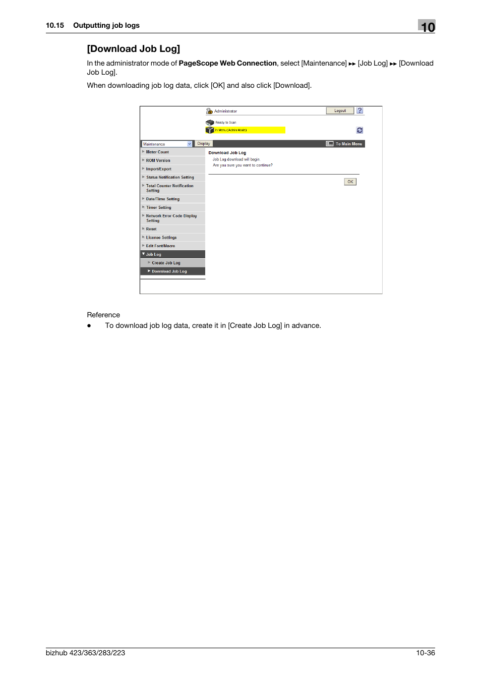 Download job log, Download job log] -36 | Konica Minolta BIZHUB 223 User Manual | Page 230 / 371