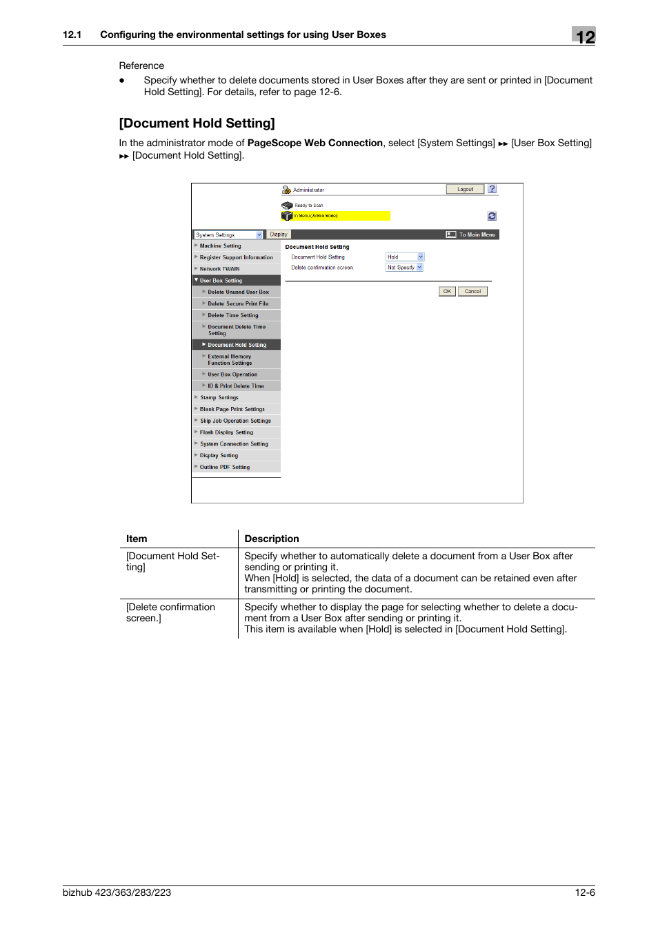 Document hold setting, Document hold setting] -6 | Konica Minolta BIZHUB 223 User Manual | Page 276 / 371