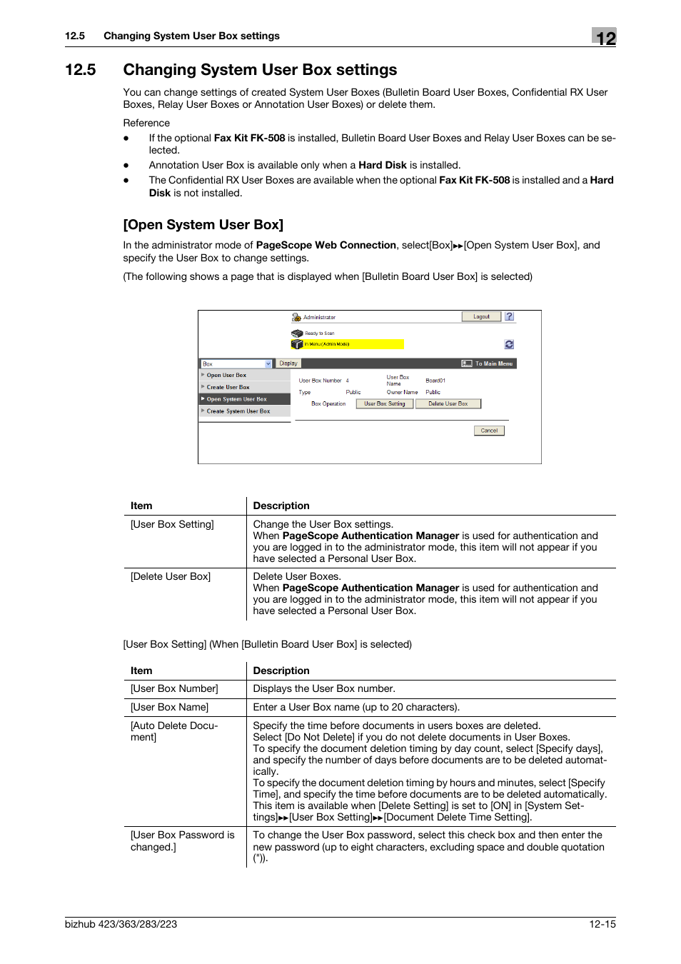 5 changing system user box settings, Open system user box | Konica Minolta BIZHUB 223 User Manual | Page 285 / 371