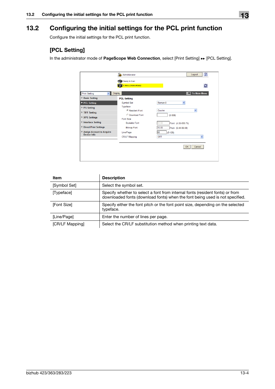 Pcl setting | Konica Minolta BIZHUB 223 User Manual | Page 293 / 371