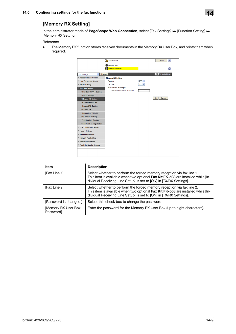 Memory rx setting, Memory rx setting] -9 | Konica Minolta BIZHUB 223 User Manual | Page 308 / 371