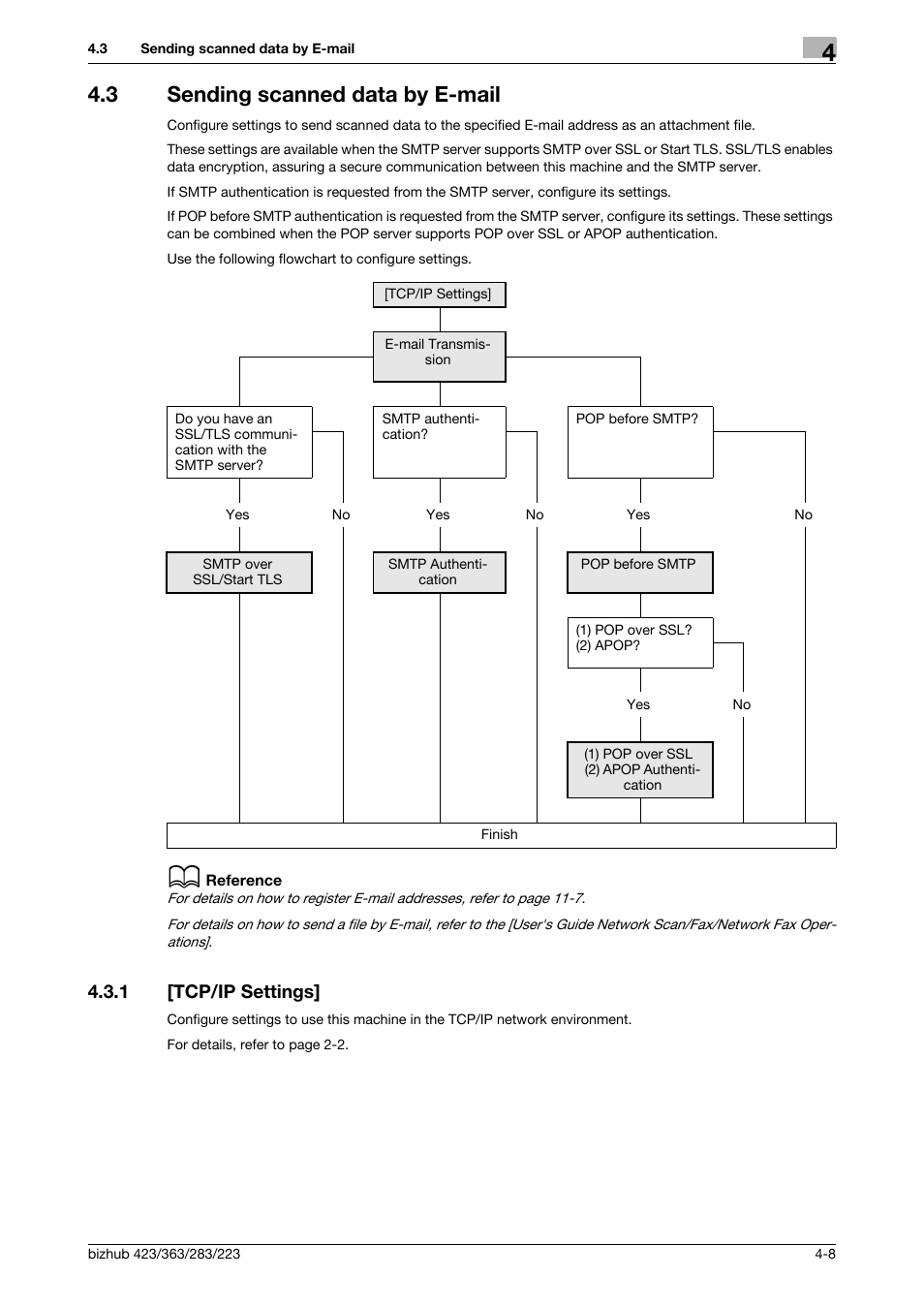 3 sending scanned data by e-mail, 1 [tcp/ip settings, Sending scanned data by e-mail -8 | Tcp/ip settings] -8 | Konica Minolta BIZHUB 223 User Manual | Page 45 / 371