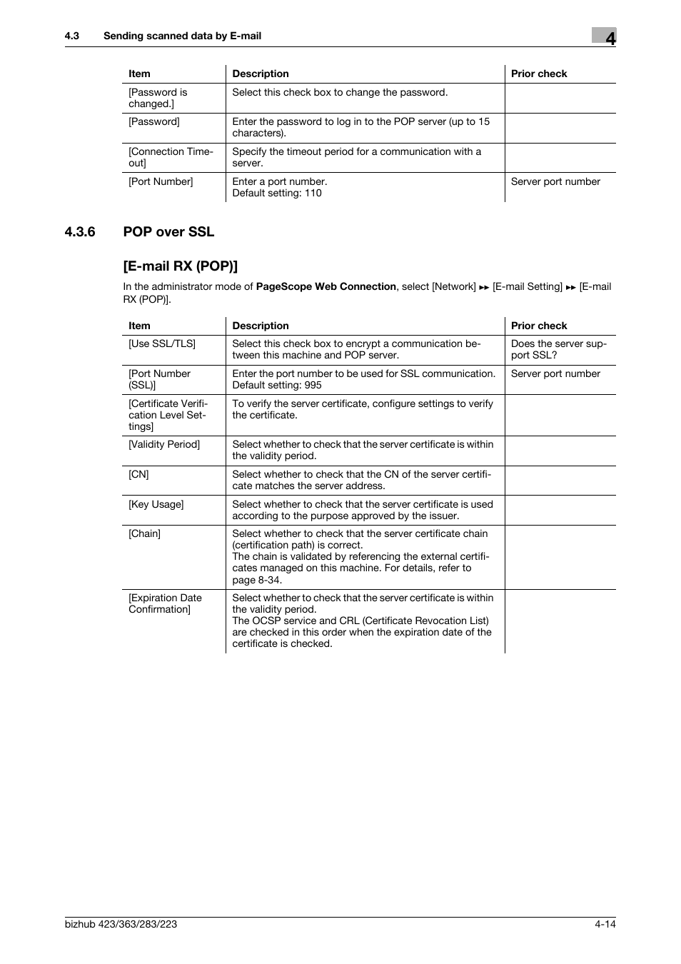 6 pop over ssl, E-mail rx (pop), Pop over ssl -14 [e-mail rx (pop)] -14 | 1) pop over ssl, 6 pop over ssl [e-mail rx (pop) | Konica Minolta BIZHUB 223 User Manual | Page 51 / 371