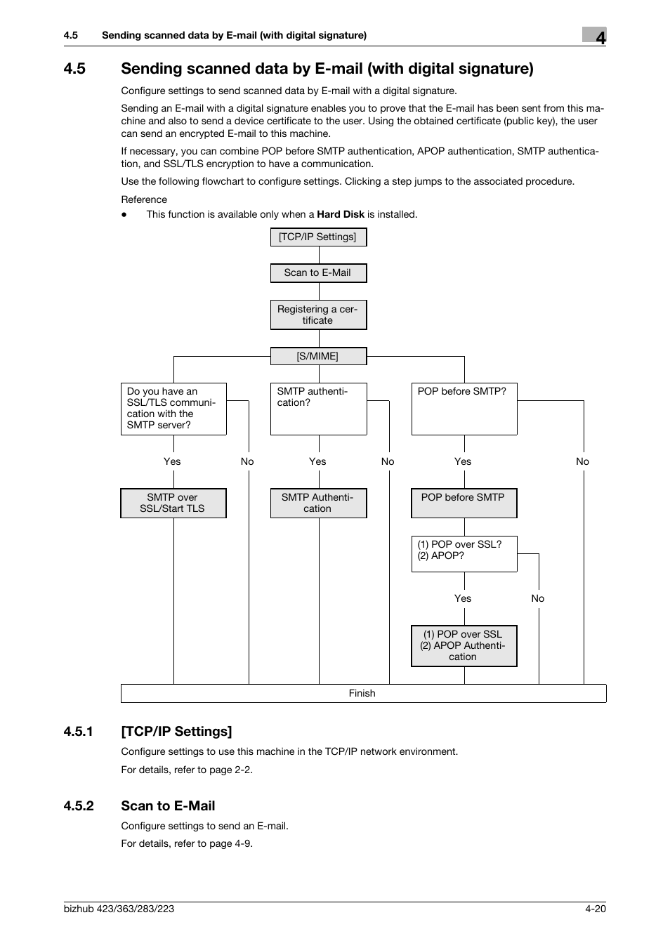 1 [tcp/ip settings, 2 scan to e-mail, Tcp/ip settings] -20 | Scan to e-mail -20 | Konica Minolta BIZHUB 223 User Manual | Page 57 / 371