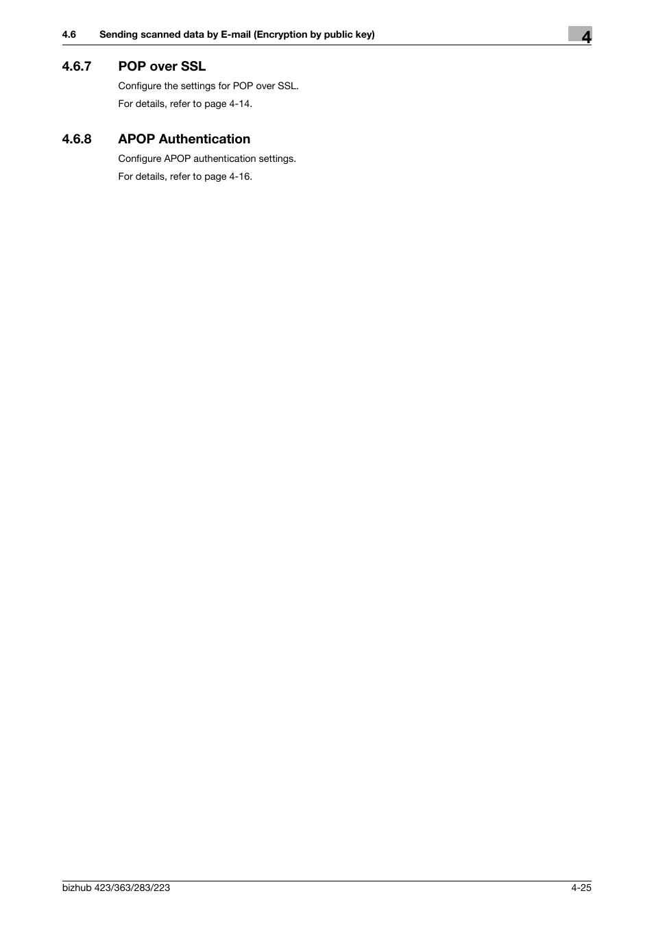 7 pop over ssl, 8 apop authentication, Pop over ssl -25 | Apop authentication -25, 1) pop over ssl, 2) apop authenti, Cation | Konica Minolta BIZHUB 223 User Manual | Page 62 / 371