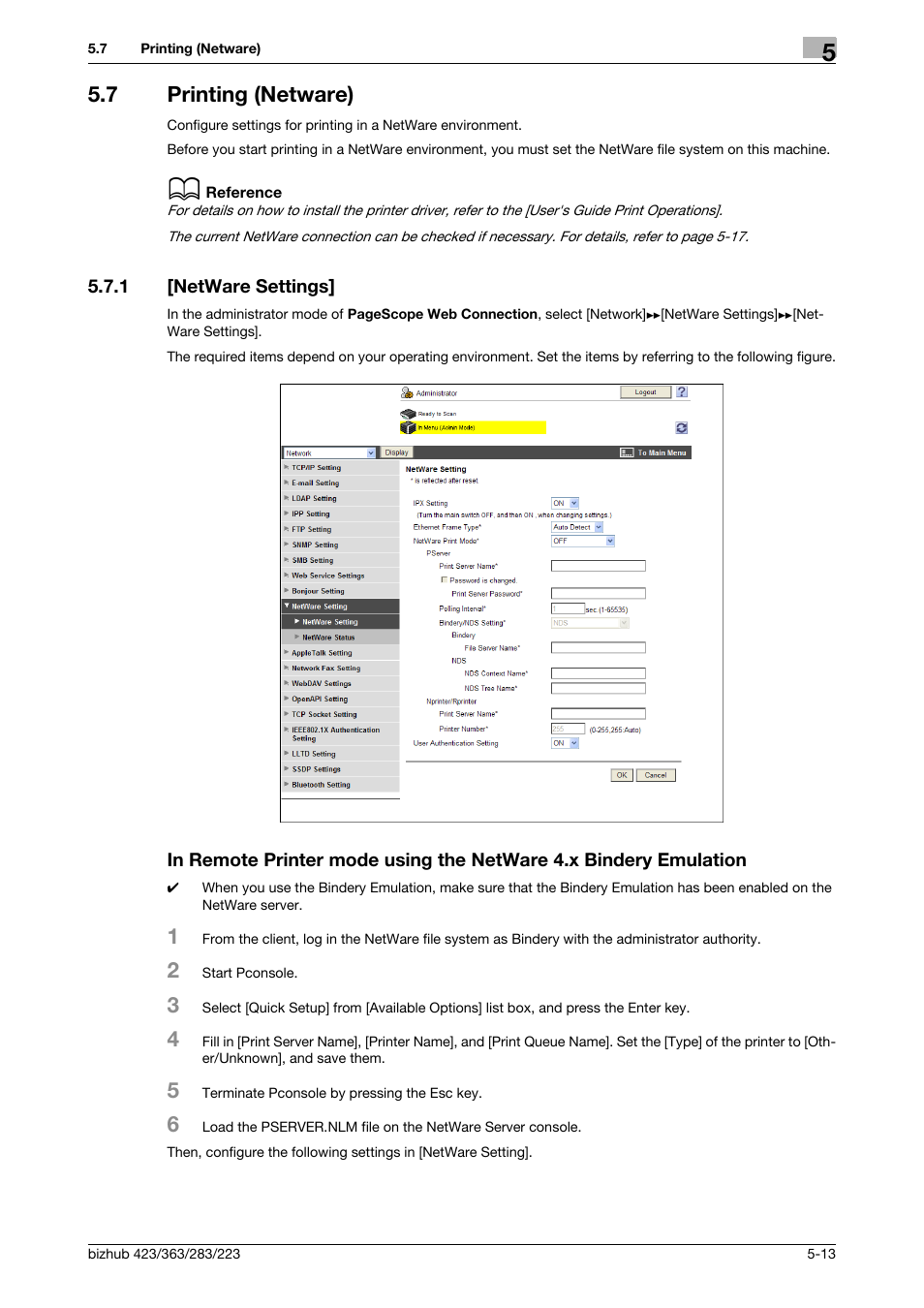 7 printing (netware), 1 [netware settings, Printing (netware) -13 | Konica Minolta BIZHUB 223 User Manual | Page 85 / 371