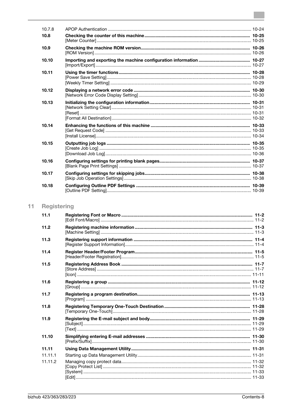 11 registering | Konica Minolta BIZHUB 223 User Manual | Page 9 / 371