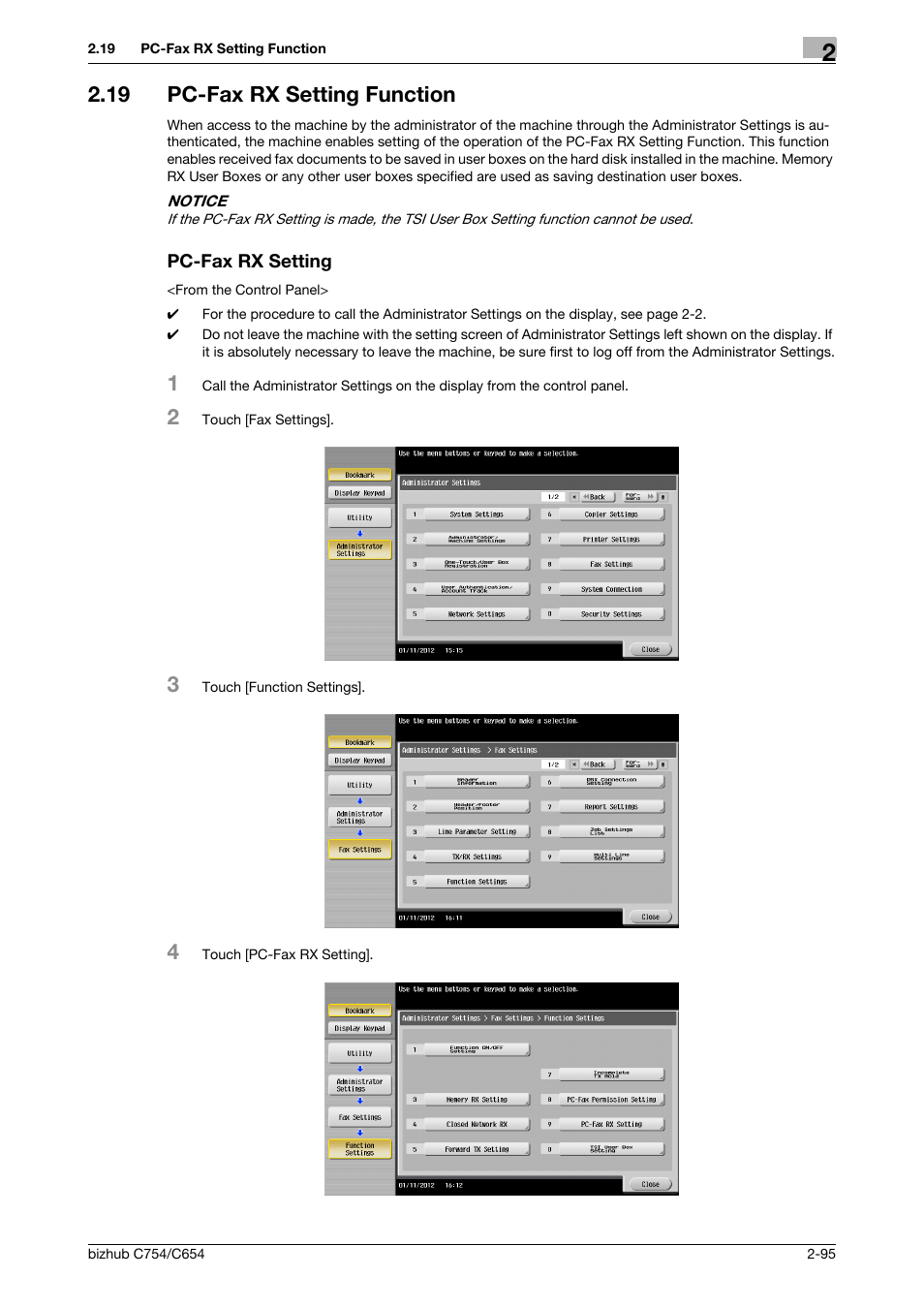 19 pc-fax rx setting function, Pc-fax rx setting | Konica Minolta bizhub C754 User Manual | Page 111 / 195