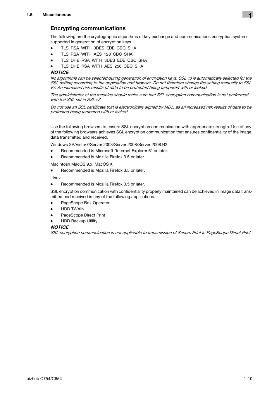 Encrypting communications, Encrypting communications -10 | Konica Minolta bizhub C754 User Manual | Page 14 / 195
