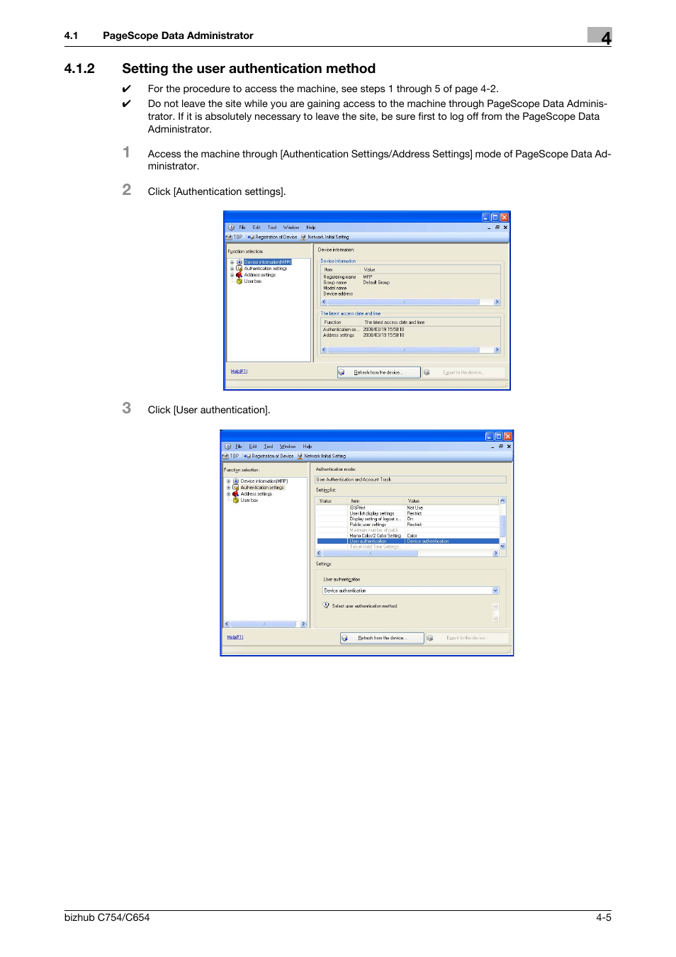 2 setting the user authentication method, Setting the user authentication method -5 | Konica Minolta bizhub C754 User Manual | Page 163 / 195