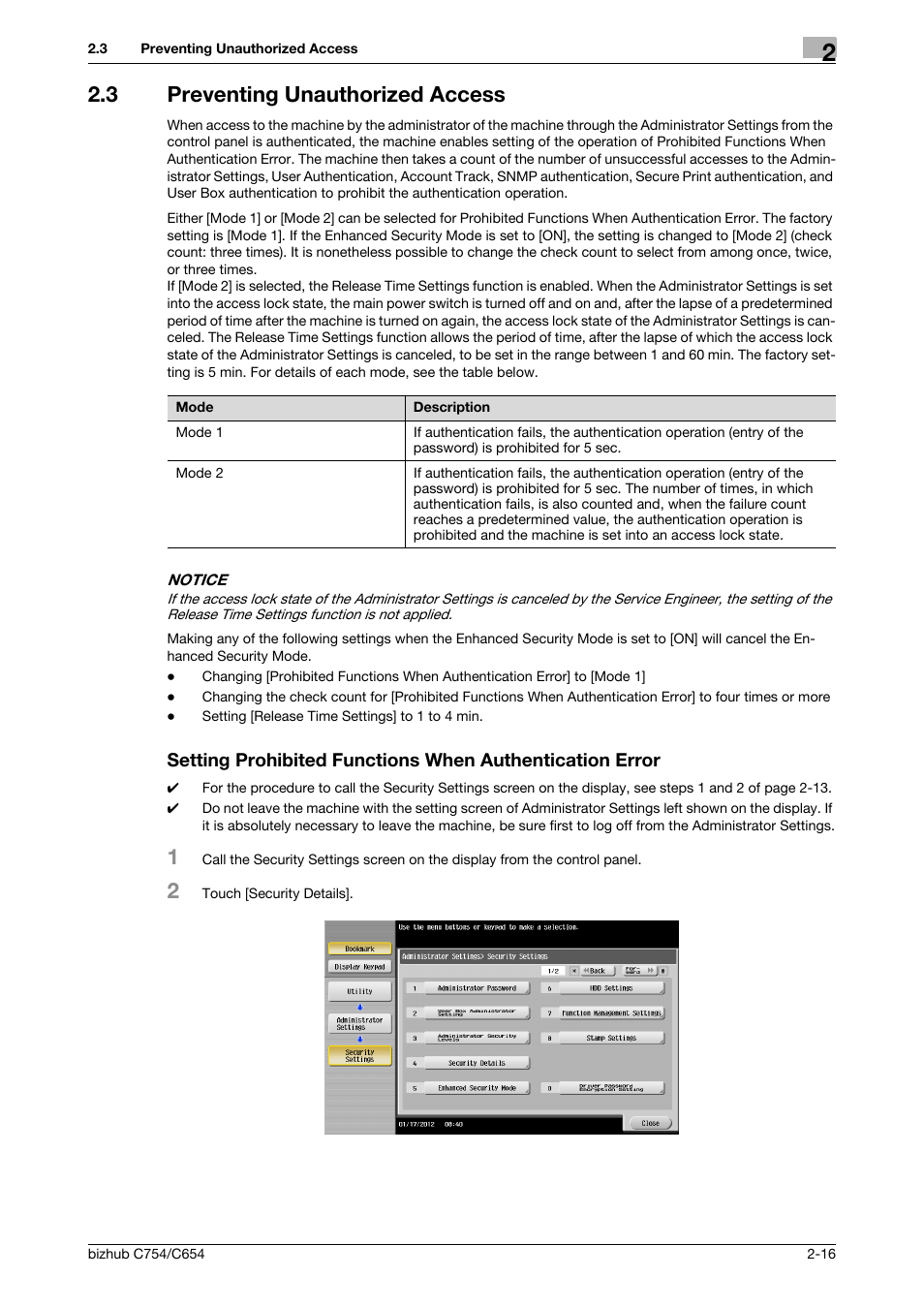 3 preventing unauthorized access | Konica Minolta bizhub C754 User Manual | Page 32 / 195