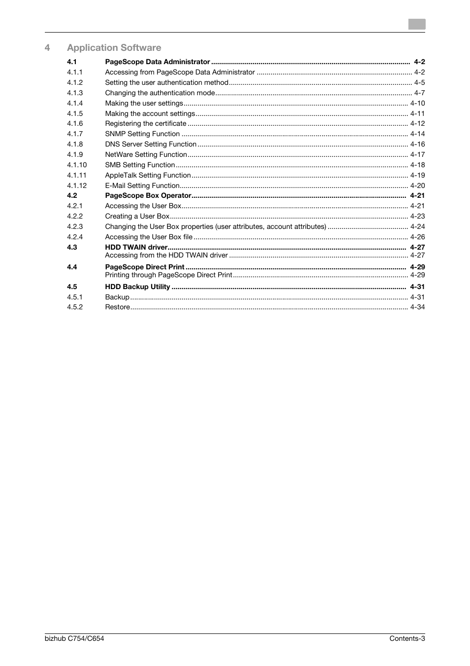 4application software | Konica Minolta bizhub C754 User Manual | Page 4 / 195