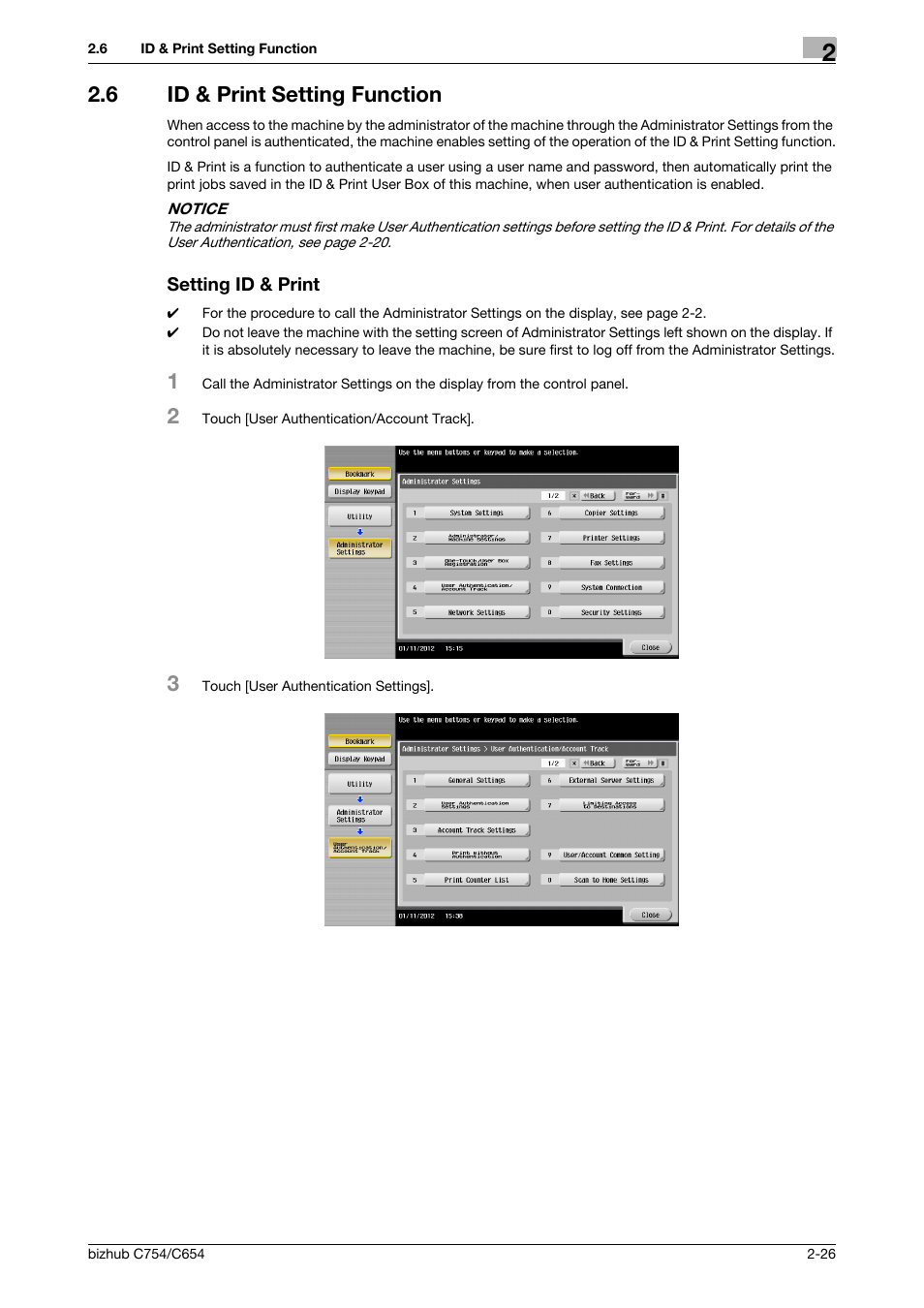 6 id & print setting function, Setting id & print | Konica Minolta bizhub C754 User Manual | Page 42 / 195