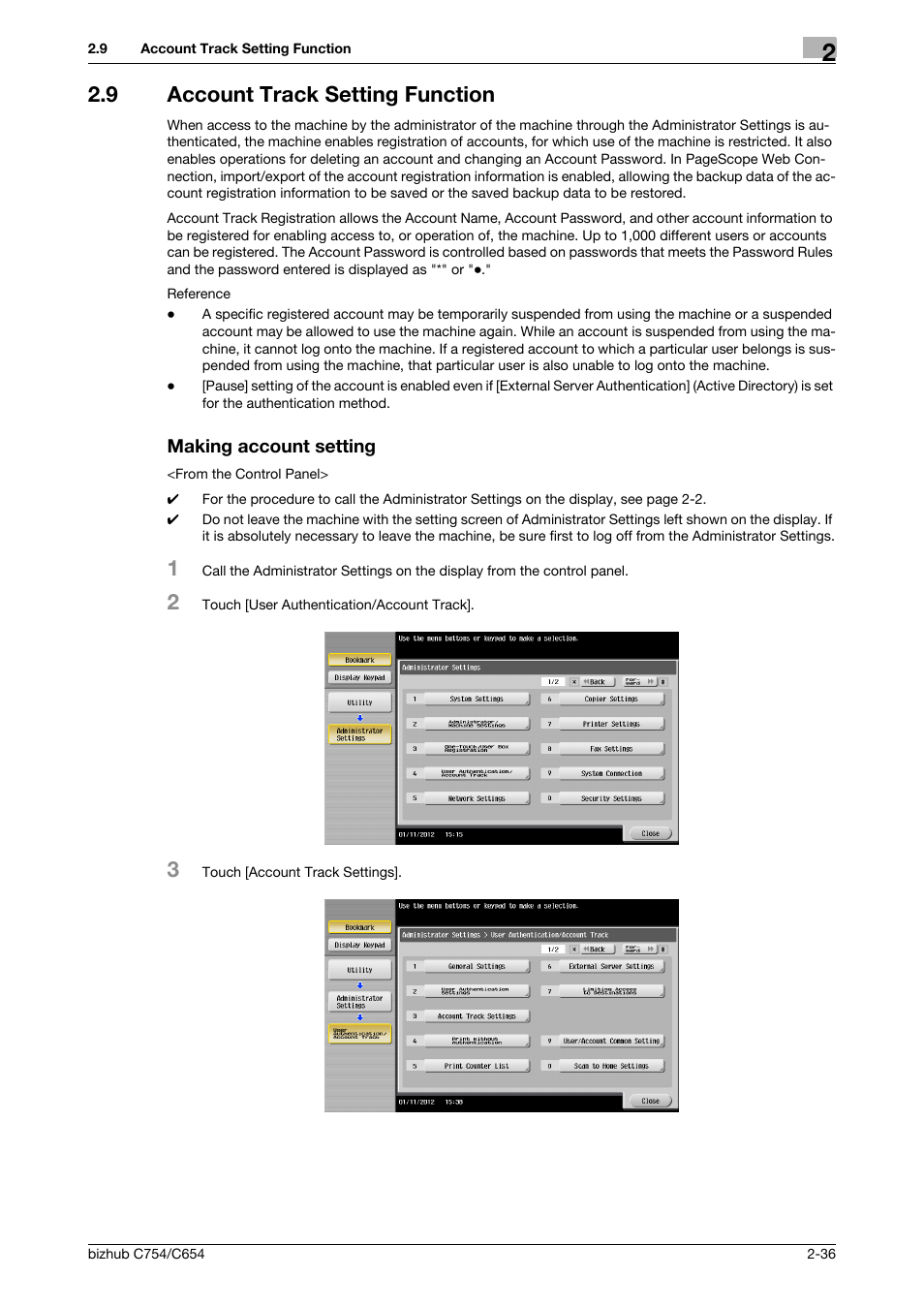 9 account track setting function, Making account setting | Konica Minolta bizhub C754 User Manual | Page 52 / 195