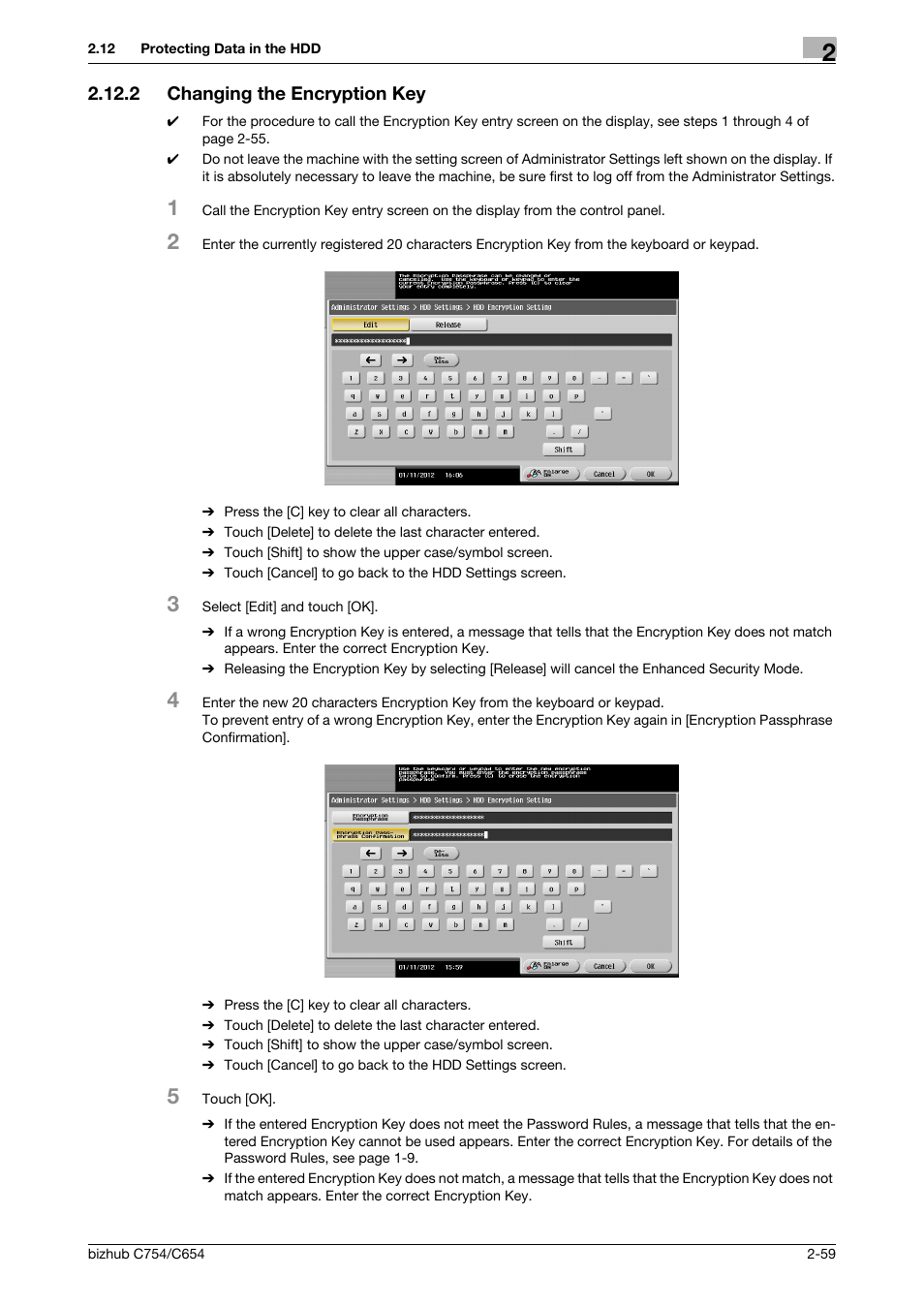 2 changing the encryption key, Changing the encryption key -59 | Konica Minolta bizhub C754 User Manual | Page 75 / 195