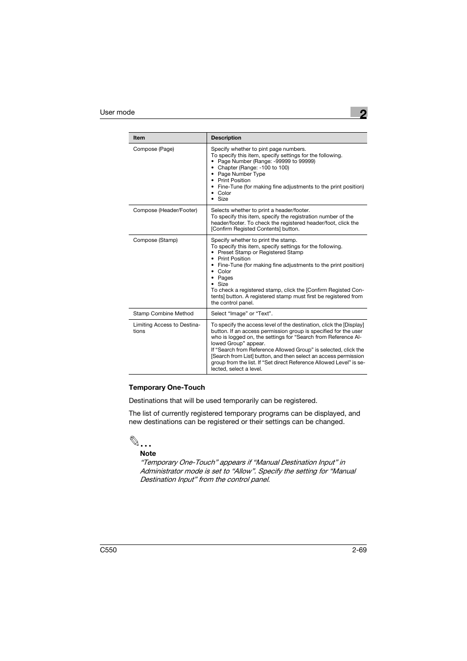 Temporary one-touch, Temporary one-touch -69 | Konica Minolta bizhub C550 User Manual | Page 104 / 243