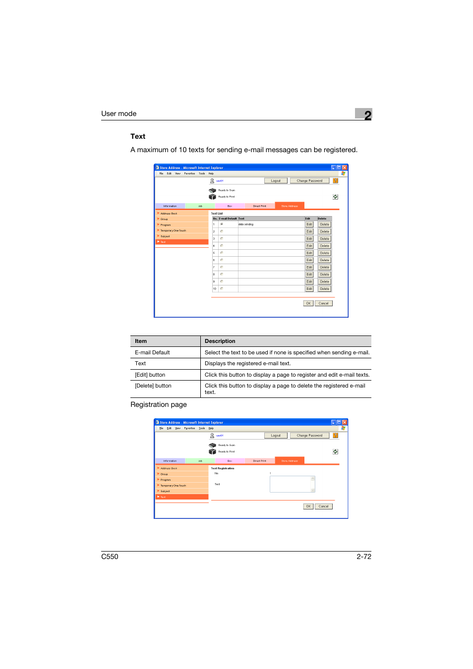 Text, Text -72 | Konica Minolta bizhub C550 User Manual | Page 107 / 243