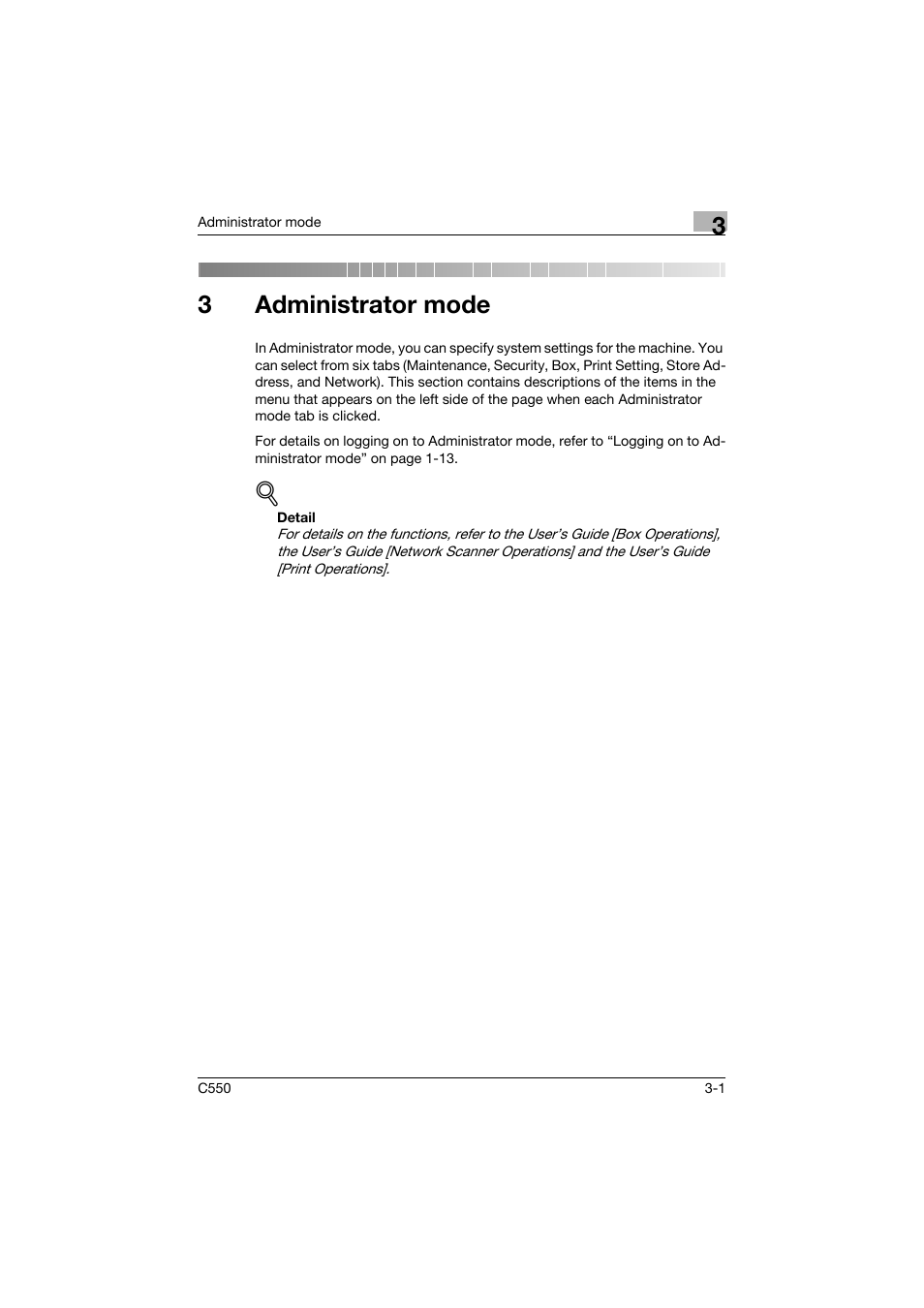 3 administrator mode, Administrator mode, 3administrator mode | Konica Minolta bizhub C550 User Manual | Page 108 / 243