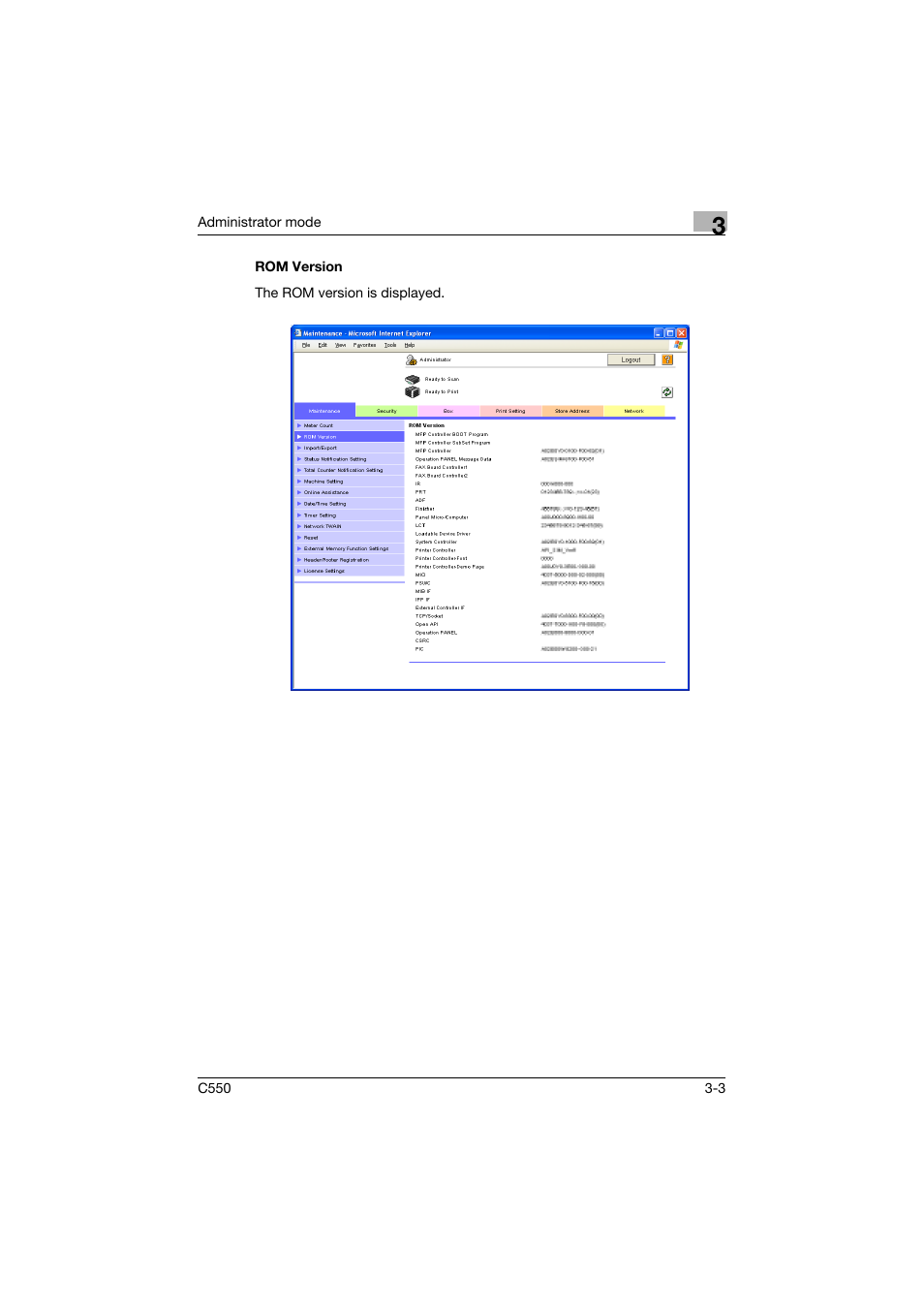 Rom version, Rom version -3 | Konica Minolta bizhub C550 User Manual | Page 110 / 243