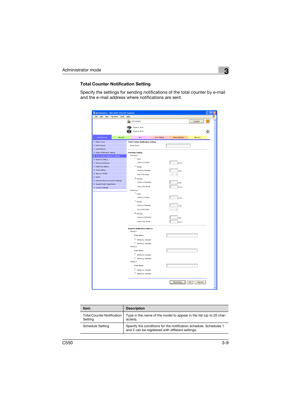 Total counter notification setting, Total counter notification setting -9 | Konica Minolta bizhub C550 User Manual | Page 116 / 243