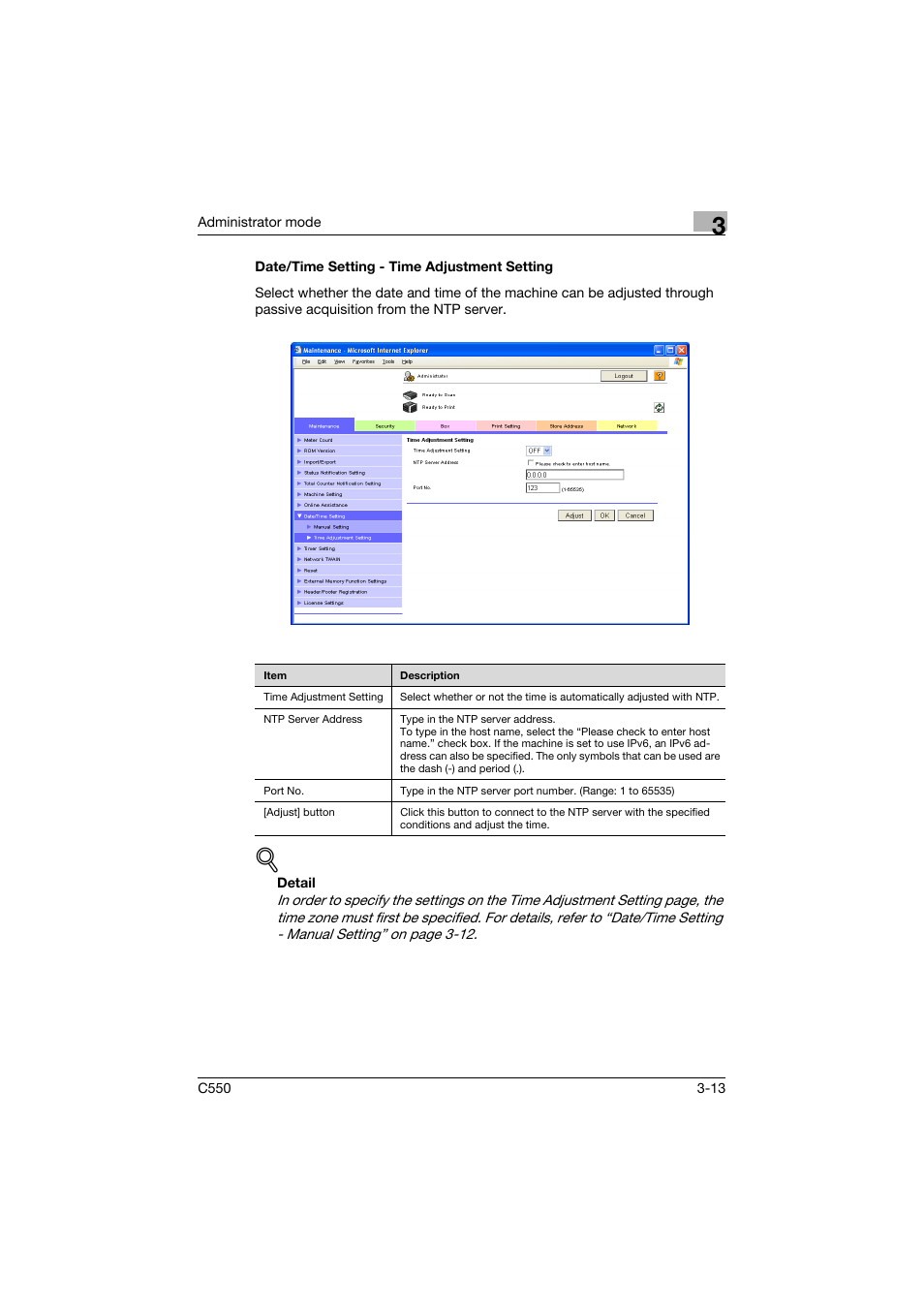 Date/time setting - time adjustment setting, Date/time setting - time adjustment setting -13 | Konica Minolta bizhub C550 User Manual | Page 120 / 243