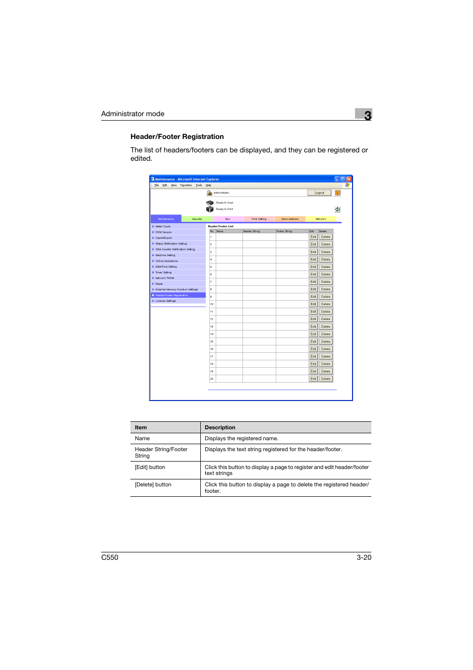 Header/footer registration, Header/footer registration -20 | Konica Minolta bizhub C550 User Manual | Page 127 / 243
