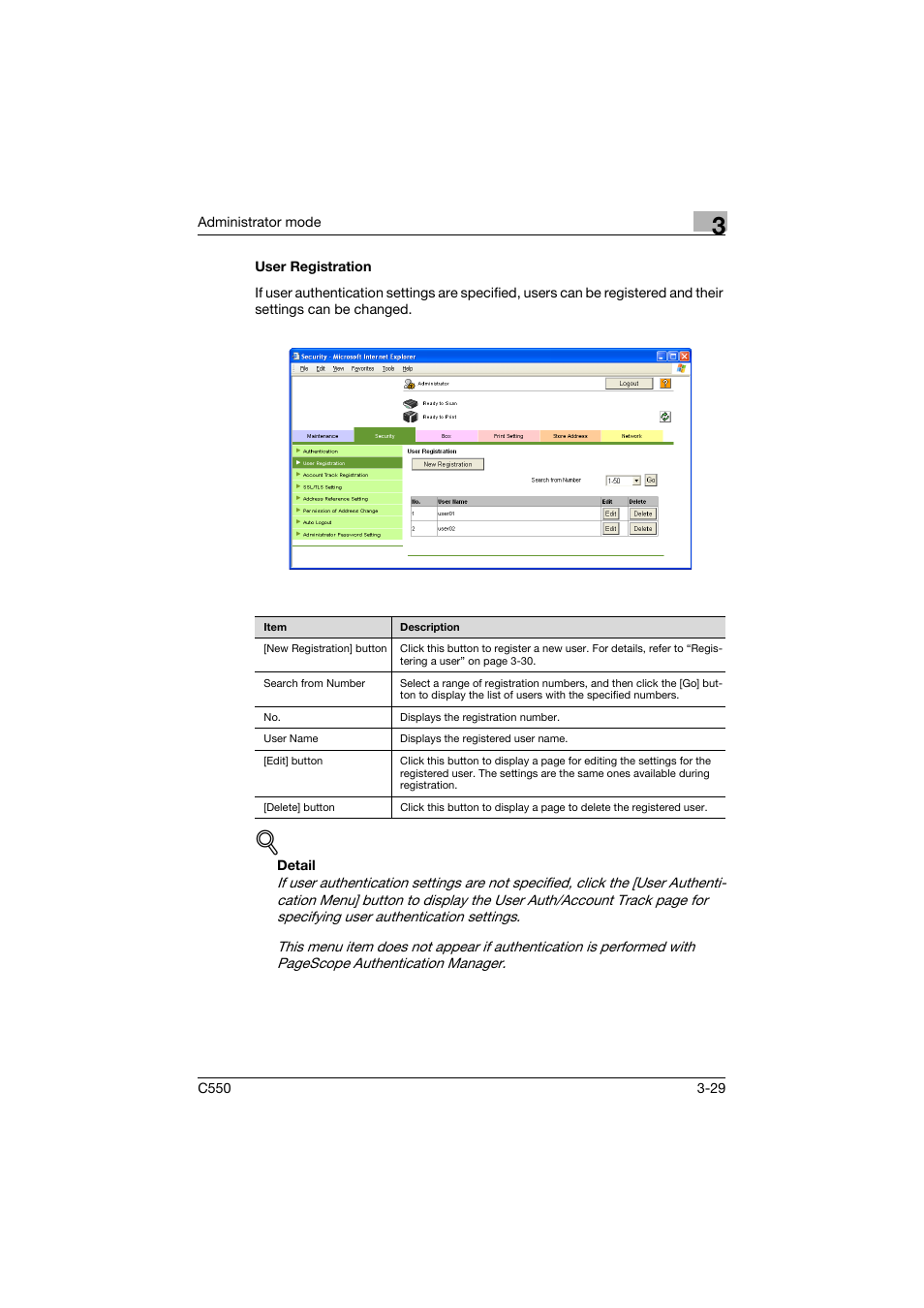 User registration, User registration -29 | Konica Minolta bizhub C550 User Manual | Page 136 / 243