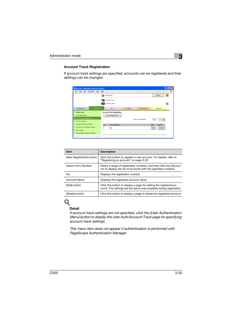 Account track registration, Account track registration -32 | Konica Minolta bizhub C550 User Manual | Page 139 / 243