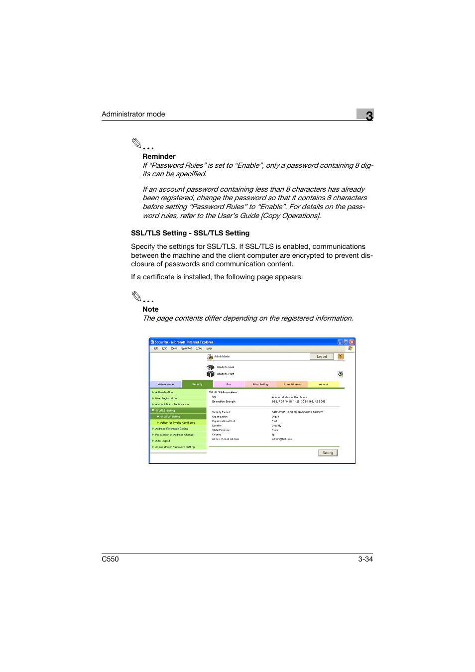 Ssl/tls setting - ssl/tls setting, Ssl/tls setting - ssl/tls setting -34 | Konica Minolta bizhub C550 User Manual | Page 141 / 243
