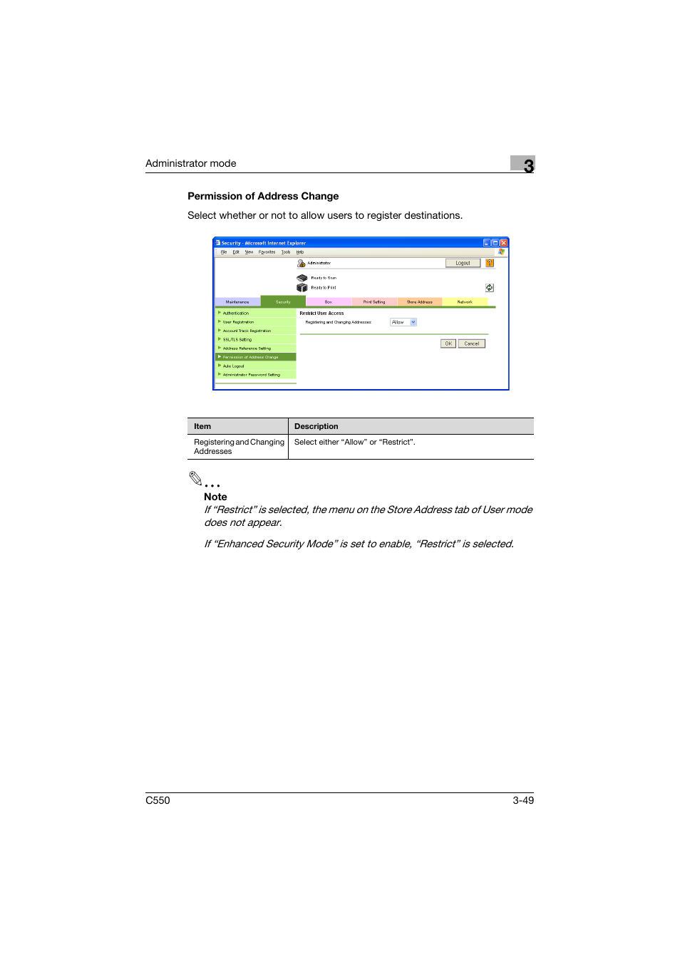 Permission of address change, Permission of address change -49 | Konica Minolta bizhub C550 User Manual | Page 156 / 243