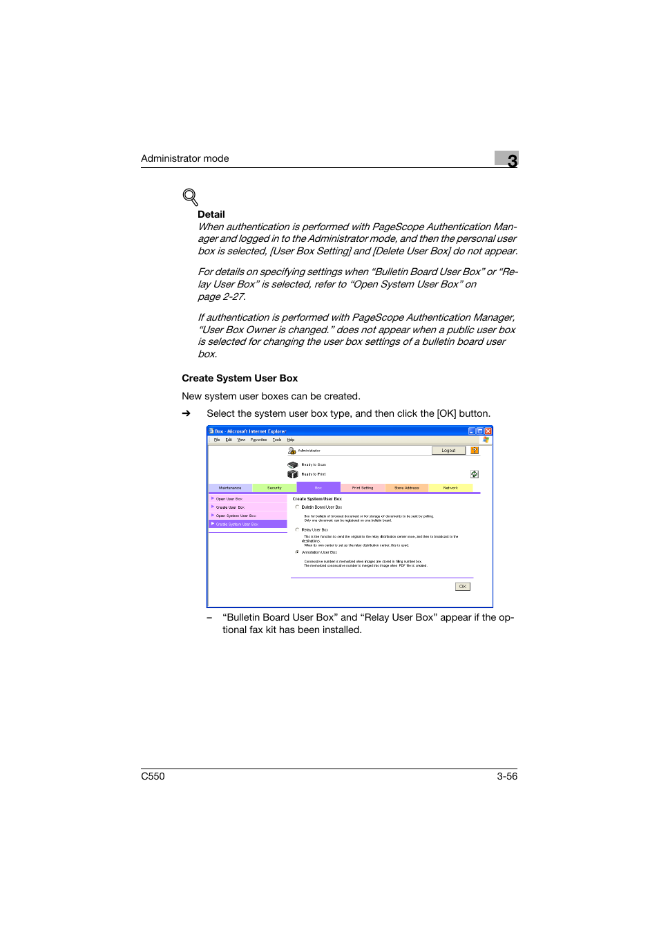 Create system user box, Create system user box -56 | Konica Minolta bizhub C550 User Manual | Page 163 / 243