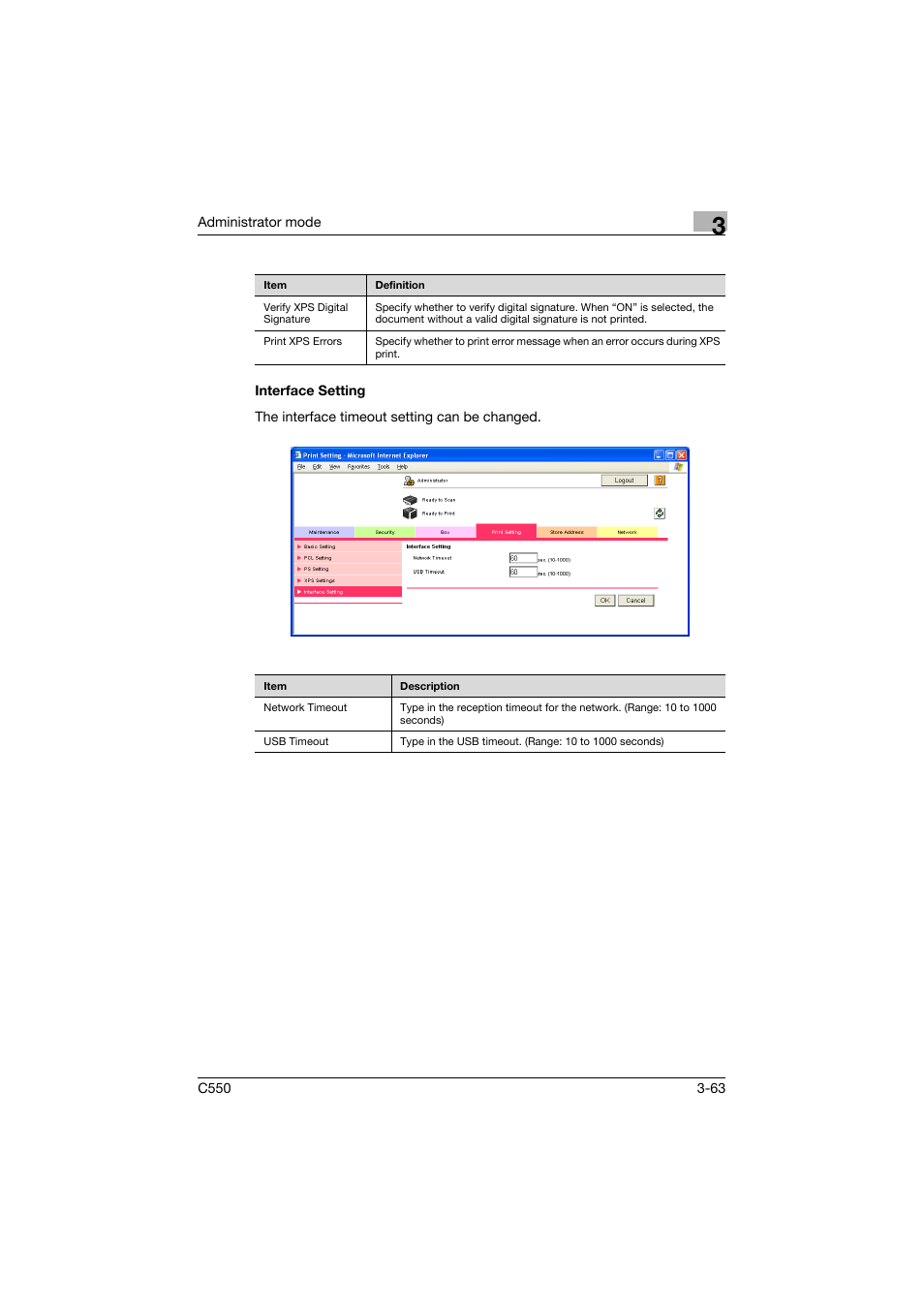 Interface setting, Interface setting -63 | Konica Minolta bizhub C550 User Manual | Page 170 / 243