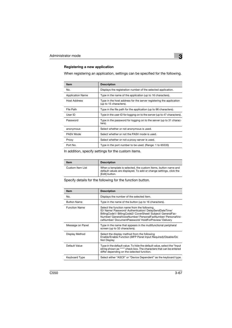 Registering a new application, Registering a new application -67 | Konica Minolta bizhub C550 User Manual | Page 174 / 243