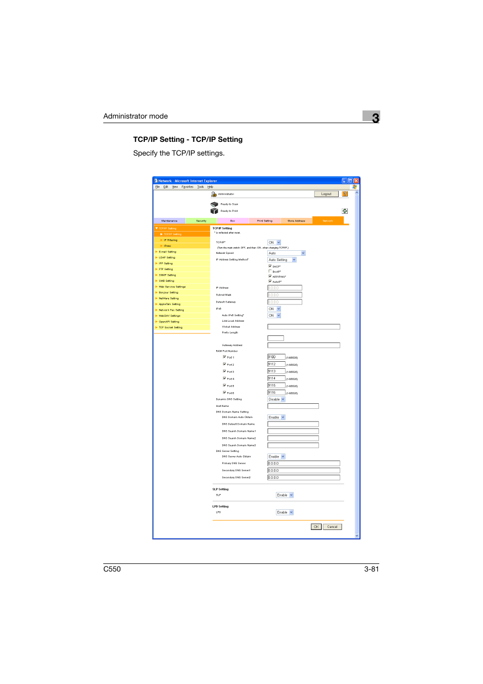 Tcp/ip setting - tcp/ip setting, Tcp/ip setting - tcp/ip setting -81 | Konica Minolta bizhub C550 User Manual | Page 188 / 243