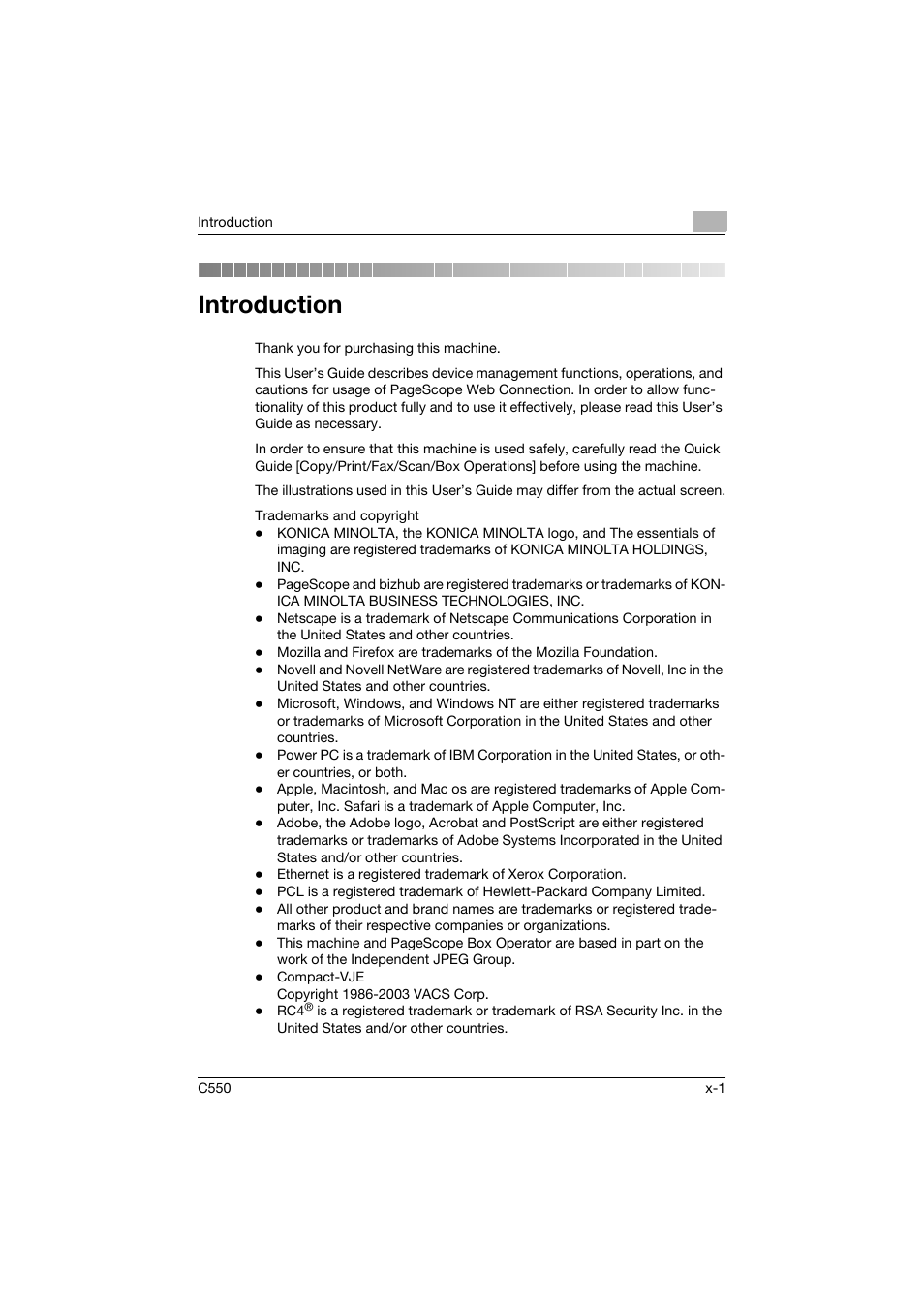 Introduction | Konica Minolta bizhub C550 User Manual | Page 2 / 243