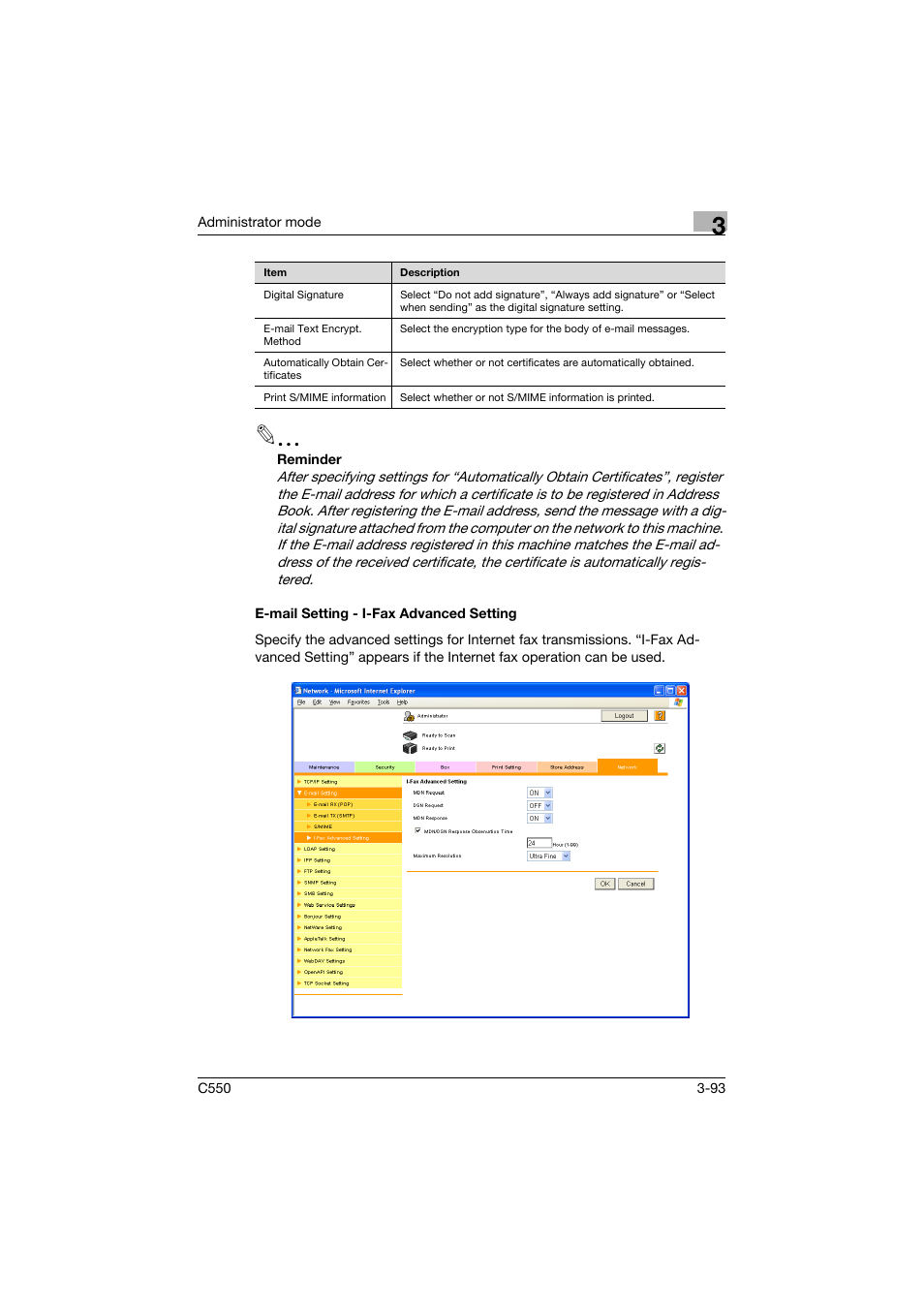 E-mail setting - i-fax advanced setting, E-mail setting - i-fax advanced setting -93 | Konica Minolta bizhub C550 User Manual | Page 200 / 243