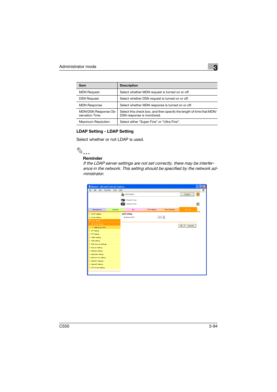 Ldap setting - ldap setting, Ldap setting - ldap setting -94 | Konica Minolta bizhub C550 User Manual | Page 201 / 243