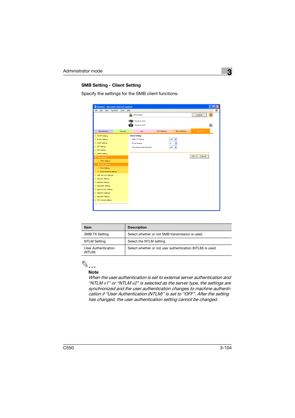 Smb setting - client setting, Smb setting - client setting -104 | Konica Minolta bizhub C550 User Manual | Page 211 / 243