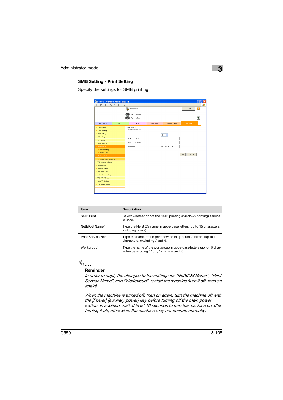 Smb setting - print setting, Smb setting - print setting -105 | Konica Minolta bizhub C550 User Manual | Page 212 / 243