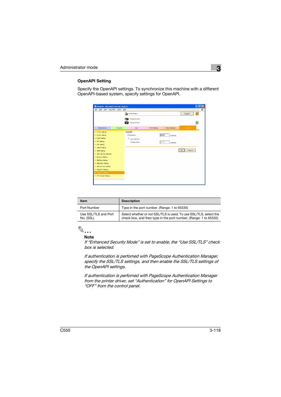 Openapi setting, Openapi setting -118 | Konica Minolta bizhub C550 User Manual | Page 225 / 243