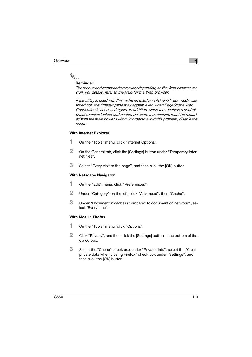 With internet explorer, With netscape navigator, With mozilla firefox | Konica Minolta bizhub C550 User Manual | Page 24 / 243