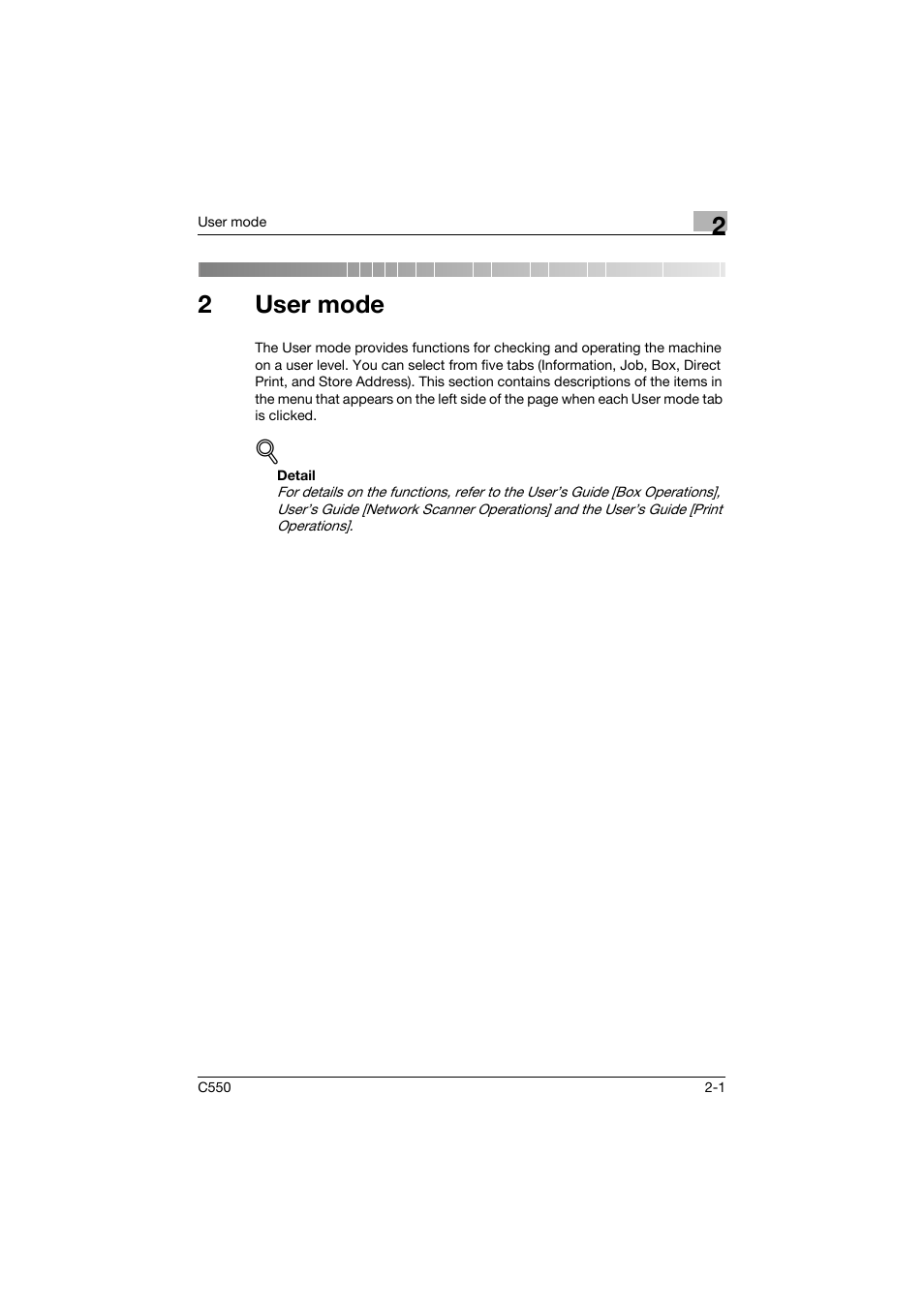 2 user mode, User mode, 2user mode | Konica Minolta bizhub C550 User Manual | Page 36 / 243