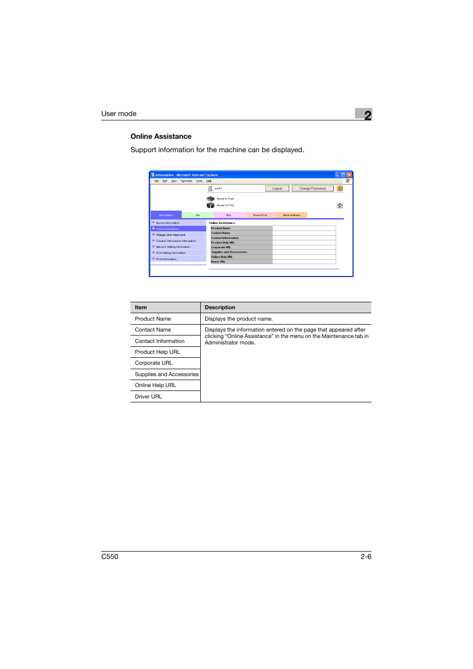 Online assistance, Online assistance -6 | Konica Minolta bizhub C550 User Manual | Page 41 / 243