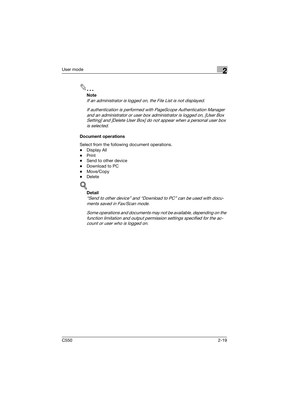 Document operations, Document operations -19 | Konica Minolta bizhub C550 User Manual | Page 54 / 243