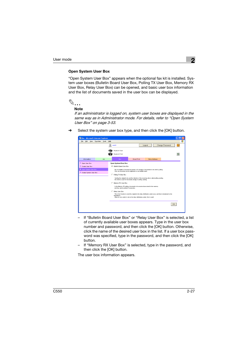 Open system user box, Open system user box -27 | Konica Minolta bizhub C550 User Manual | Page 62 / 243