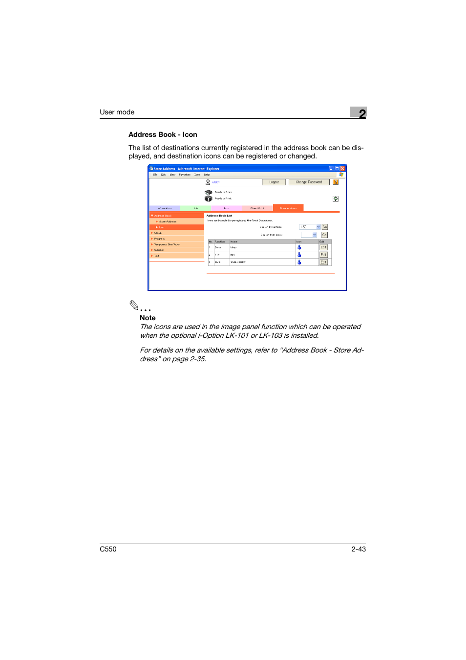 Address book - icon, Address book - icon -43 | Konica Minolta bizhub C550 User Manual | Page 78 / 243