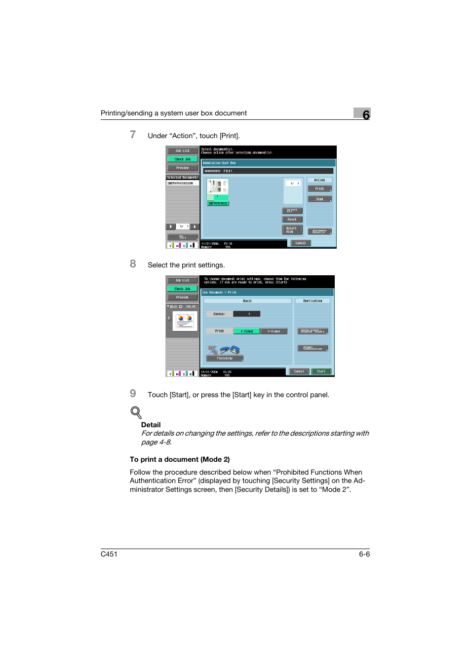 To print a document (mode 2), To print a document (mode 2) -6 | Konica Minolta bizhub C451 User Manual | Page 266 / 354