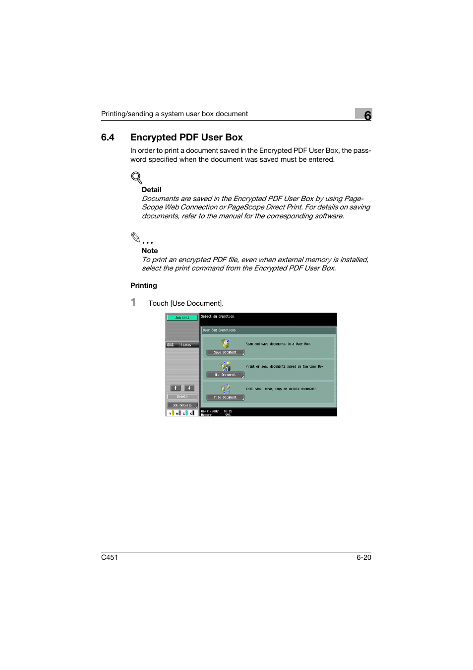 4 encrypted pdf user box, Printing, Encrypted pdf user box -20 | Printing -20 | Konica Minolta bizhub C451 User Manual | Page 280 / 354